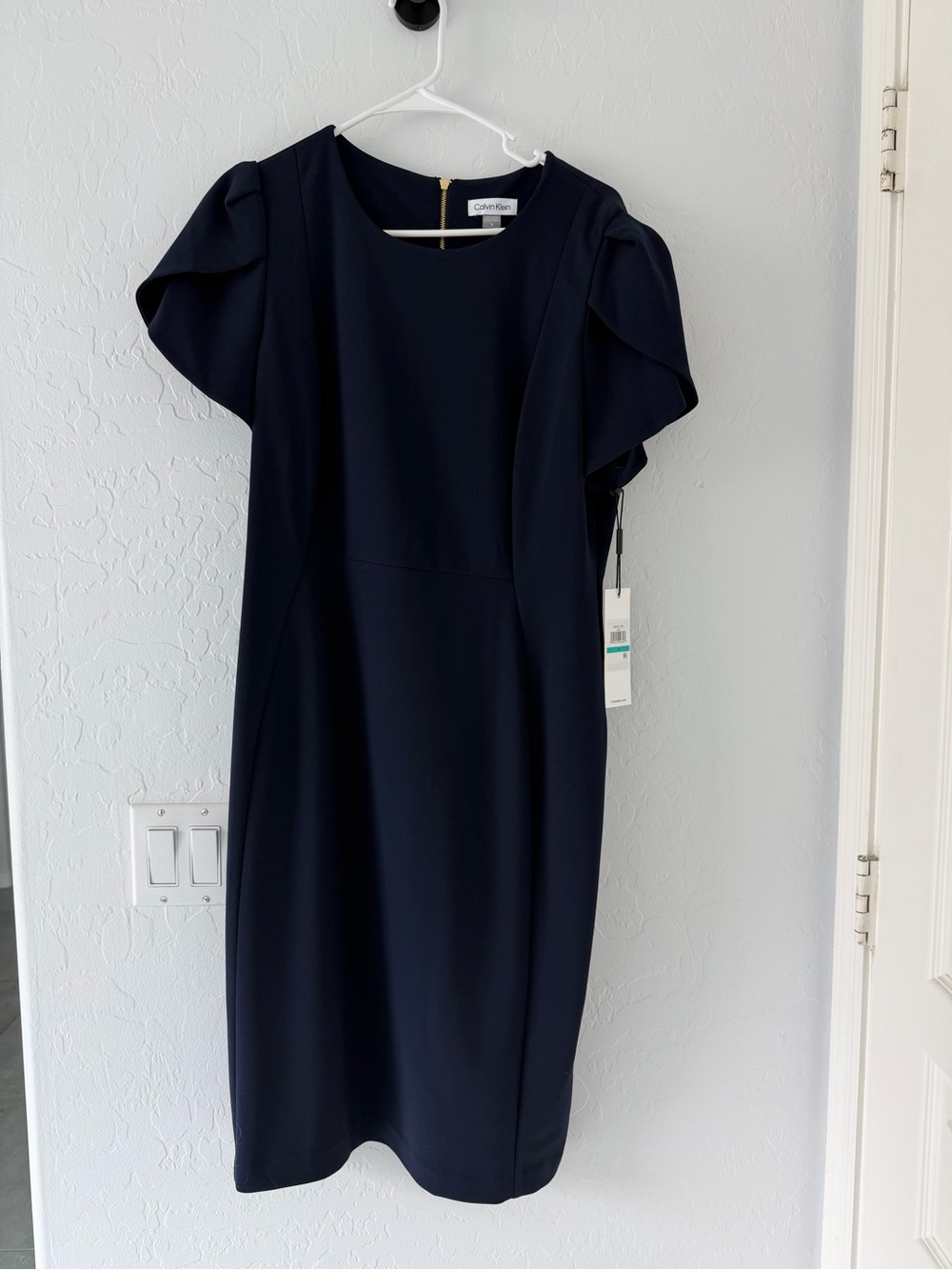 Calvin Klein Navy Puff Sleeve Midi Dress